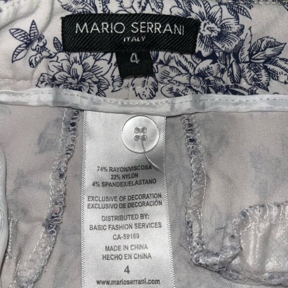 Mario Serrani Cropped Pants White Navy Floral Skinny Lightweight Womens Size 4 - Picture 7 of 10
